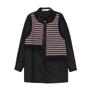 MOVEUP幻走2025冬季新款.FUN系列假两件不对称马甲中长款衬衫女