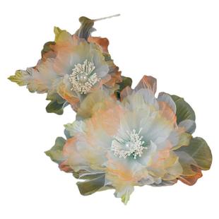 古风发饰超仙橙黄渐变花朵绢纱发夹烫花百搭牡丹对夹气质复古头饰