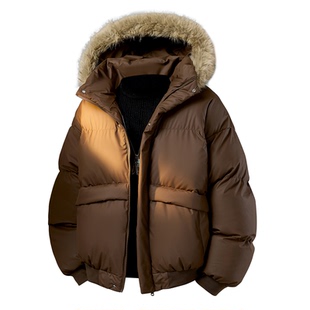 拉夏贝尔美拉德pu皮面包服棉衣冬季游牧毛领棉服外套男帽子可拆卸