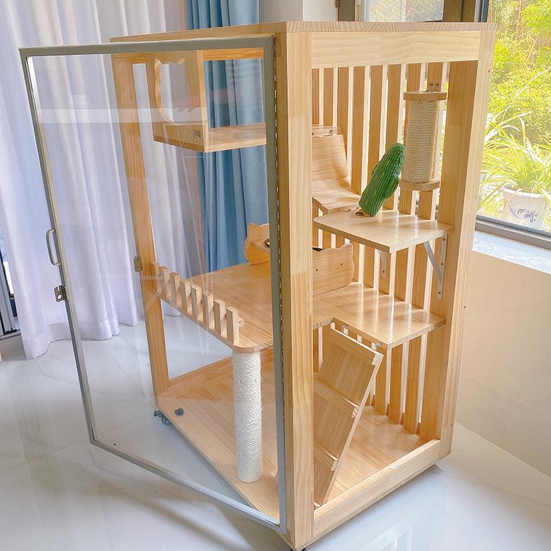 全景猫别墅实木小户型猫窝不占地猫笼一体猫砂盆猫柜室内家用猫屋