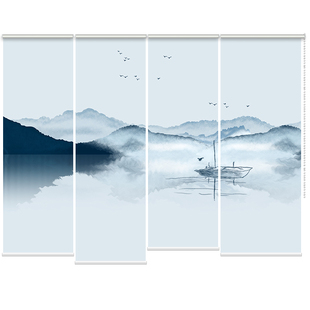 新中式办公卷帘窗帘免打孔软隔断屏风遮光帘子悬挂式电动升降挂帘