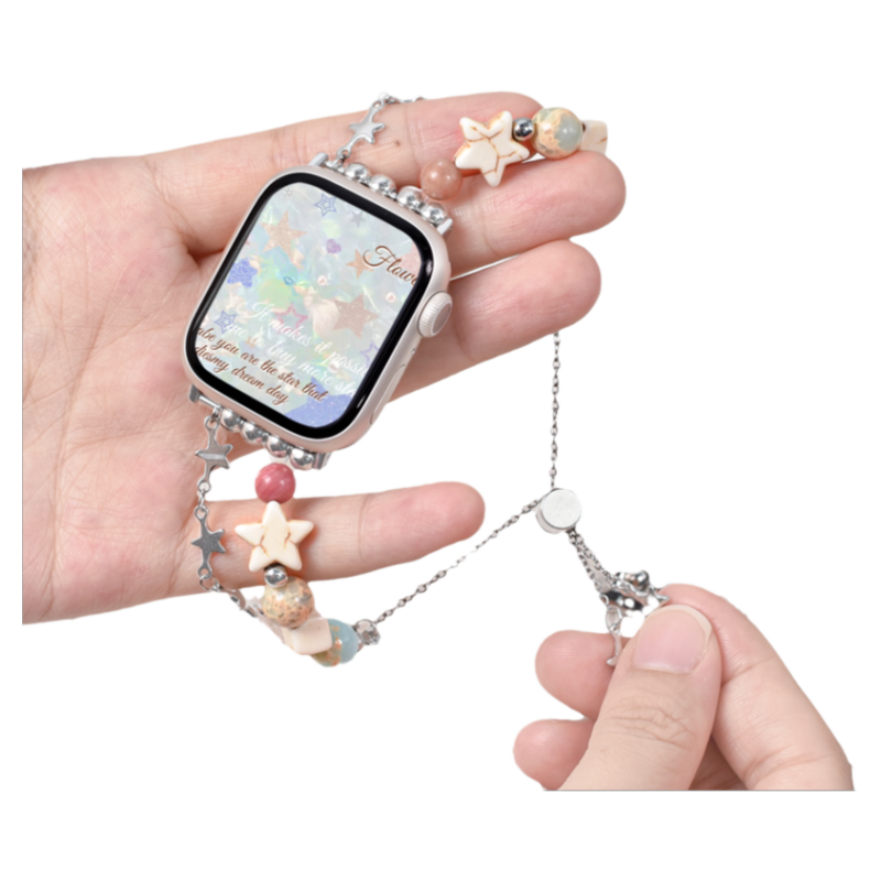 【小行星】适用applewatch彩石S10/9表带iwatch星星串珠手链表带苹果手表SE8/7/6/5代创意双链可调节表带女