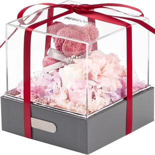 SEEROSE西罗斯进口永生花康乃馨苔藓熊摆件送妈妈母亲长辈礼物