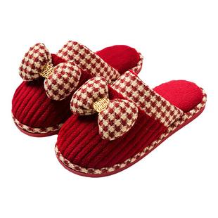 结婚拖鞋红色一对秋冬季2025新款喜庆新婚情侣婚庆轻奢毛绒棉拖鞋