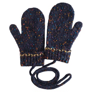 韩版小众彩色点点针织毛线手套女冬季保暖加厚可触屏分指挂脖手套