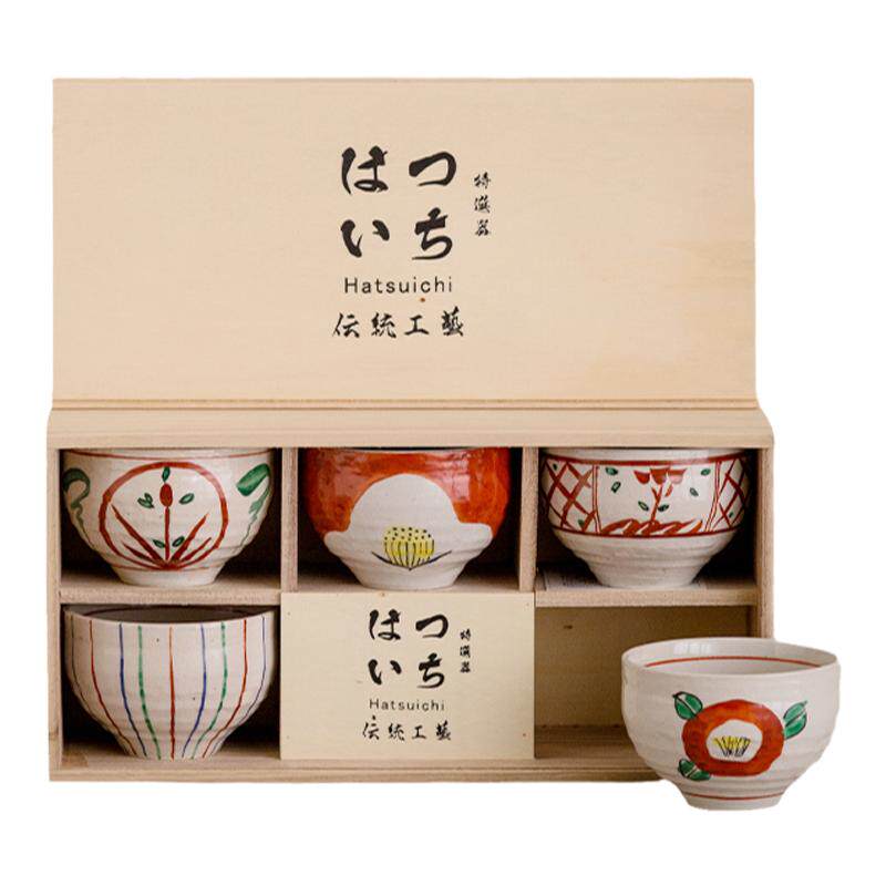 日本进口手绘茶花陶瓷餐具礼盒