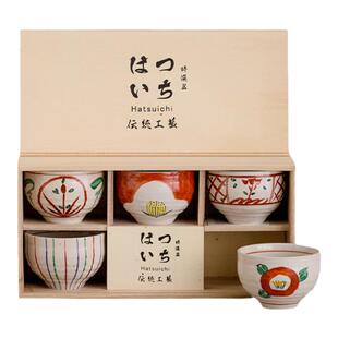 日本进口手绘茶花饭碗礼盒套装日式家用陶瓷汤碗分餐餐具乔迁礼物