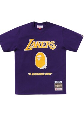 BAPE X M&N联名男装秋冬NBA洛杉矶湖人队图案短袖T恤914091P