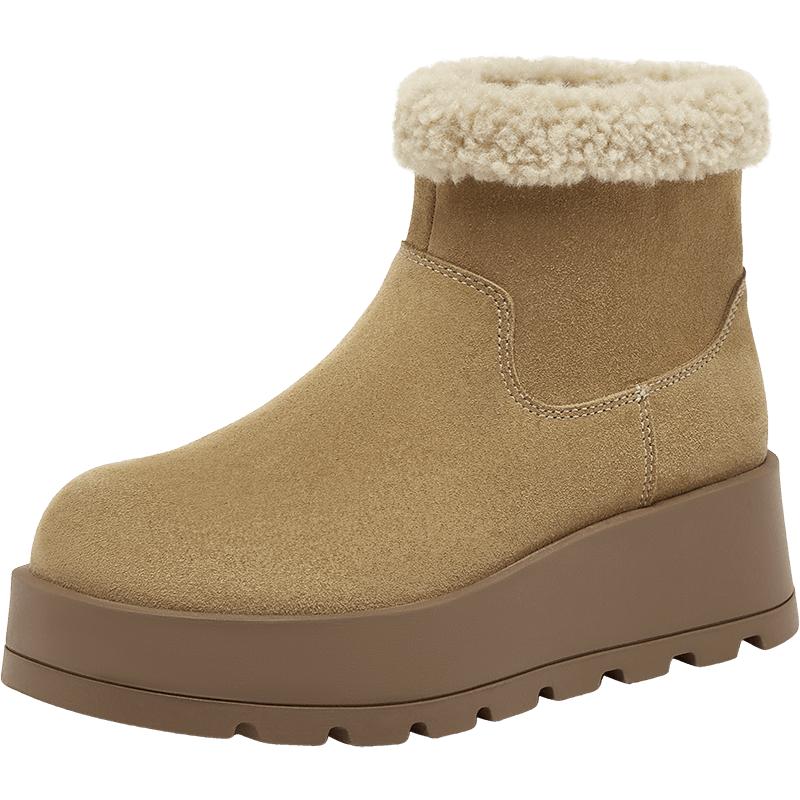 百思图2025冬季新款商场同款雪地靴时尚简约户外女短靴F5102DD5