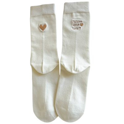 后跟刺绣袜子女中筒纯棉透气吸汗