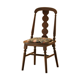 美式餐椅实木软包靠背椅法式复古单人椅子设计师中古风家用餐桌椅