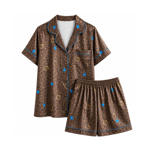2026新款韩版豹纹可爱少女睡衣夏季冰丝短袖短裤家居服夏天薄套装