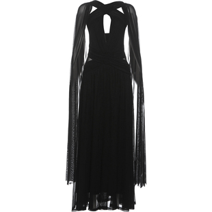 #Sisjuly#法式高冷暗黑祭祀 交叉镂空设计飘纱收腰背心连衣裙女秋