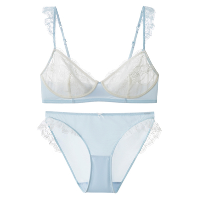 弗利少女法式蕾丝内衣无钢圈飞袖