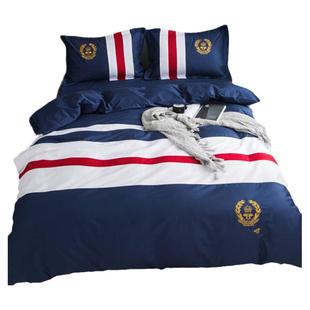 儿童纯棉四件套英伦风床单式床笠地中海风格被套简约男孩床上用品