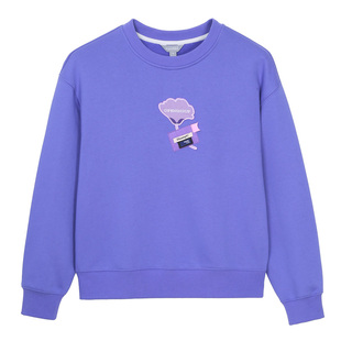 北欧时刻紫色印花正肩加绒卫衣女春季高级感绣花圆领套头长袖上衣