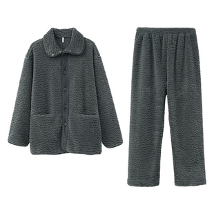 安之伴【巨保暖】珊瑚绒男士睡衣秋冬季加厚法兰绒开衫冬款家居服