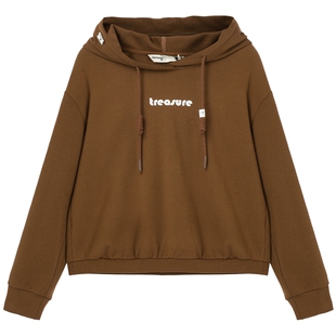 布景卫衣女春季新品简约字母装饰直筒宽松连帽长袖上衣外套2240