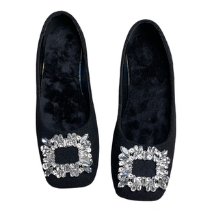 加宽版 ~水钻毛毛鞋女冬外穿加绒豆豆棉鞋加肥加宽大码女鞋41到43