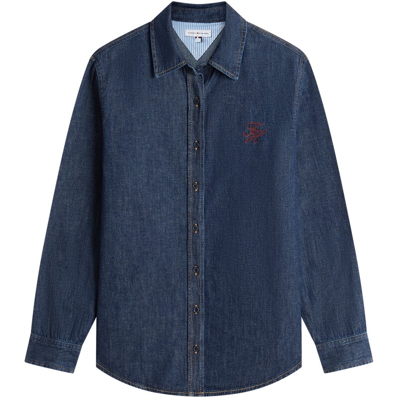 Tommy女装花体刺绣宽松牛仔衬衫