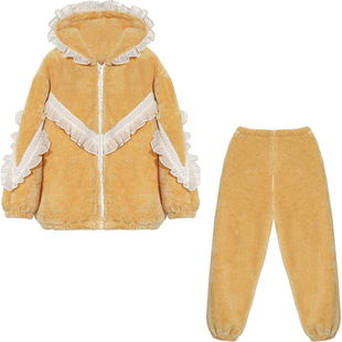Bananagirl珊瑚绒睡衣女冬季厚款连帽长袖家居服可爱两件套可外穿