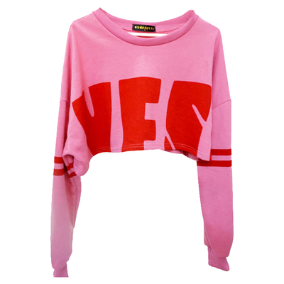 韩版露脐长袖短卫衣漏肚脐粉色