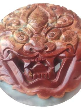 鬼脸裤带扣老虎和田玉籽大师手工