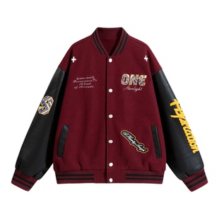 悟空有货潮牌美式字母贴布刺绣棒球服夹克男嘻哈街头宽松情侣外套
