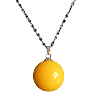 墨西哥5A净水多米蓝珀项链吊坠蜜蜡镶嵌S925银圆珠琥珀锁骨链女款