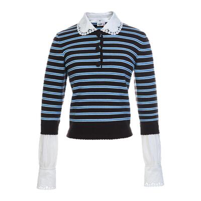 【章若楠同款】lefame拉飞姆26新款航海学院风条纹拼接针织上衣欧