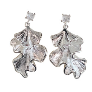 《银叶凝光》复古清冷感文艺气质银色拉丝银杏树叶耳环耳夹耳饰女