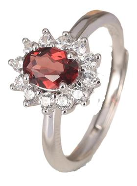 石榴石戒指女款纯银轻奢气质指环