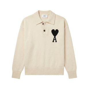 Ami Paris毛衣新款黑色大爱心情侣款羊毛衫POLO衫翻领男女同款