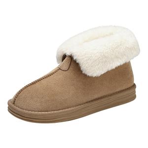 足力健雪地靴女款冬季加绒短筒短靴毛毛靴加厚棉鞋软底防滑保暖鞋