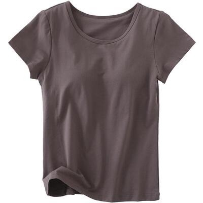 简约纯棉女罩杯一体圆领短袖T恤