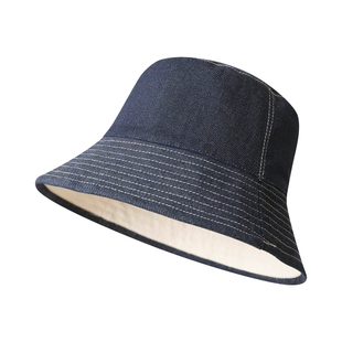 双面可戴渔夫帽复古牛仔水桶帽户外防晒帽女高品质韩版时尚帽子夏