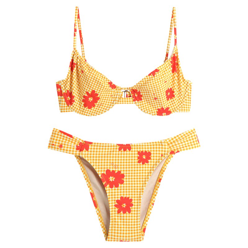 walkingChic2026新款度假风泳衣女款绝美分体钢圈聚拢黄色比基尼
