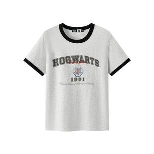 [商场同款]森马哈利波特联名短袖T恤女短款撞色2025新款修身夏装