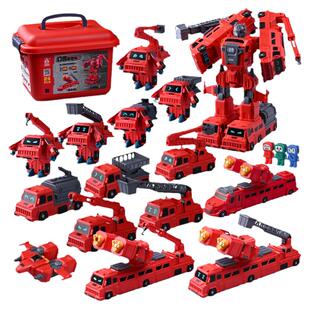 儿童玩具男孩磁力积木益智拼装男童磁吸变形消防车机器人3金刚6岁