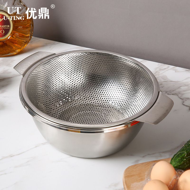 双层沥水篮两件套圆形水果蔬菜盆火锅拼盘篮家用厨房不锈钢菜篮