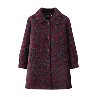 水貂绒中长款毛呢大衣中老年妈妈显瘦妮子外套冬装加绒加厚女棉服