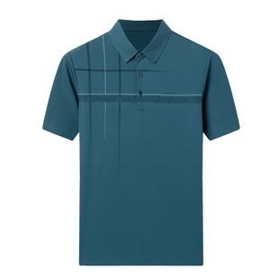 恒源祥桑蚕丝男士短袖t恤夏季中年休闲半袖爸爸装翻领冰丝polo衫