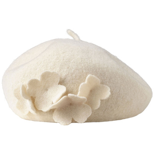 疯帽子 浪漫花朵纯羊毛贝雷帽子蓓蕾保暖画家帽女冬季本命年新年