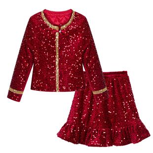 富罗迷女童套装儿童冬装2025冬季新款过年圣诞红色好看女孩两件套
