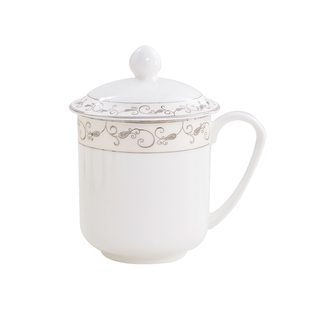 商务骨瓷带盖办公杯茶杯家用迎宾介杯定制logo会议杯待客杯水杯