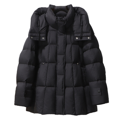 2025冬新款羽绒服女中长款收腰中款小个子90白鸭绒泡芙面包服加厚