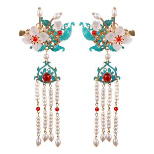 古风流苏边夹仿烧蓝额头发饰旗袍汉服明制宋制头饰侧耳发夹对夹