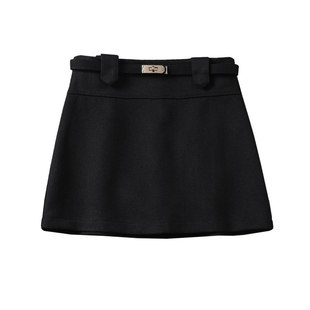 黑色毛呢半身裙女2025新款冬高腰显瘦小个子名媛气质a字包臀短裙