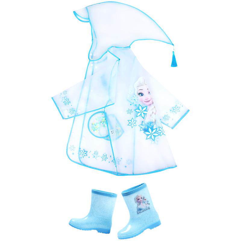 儿童雨衣女童幼儿园宝宝3-8岁宝宝爱莎公主小童透明雨披雨鞋套装