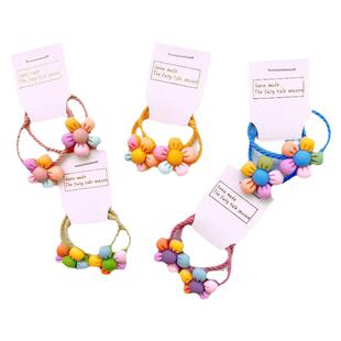 儿童洋气彩虹树脂花朵发绳五瓣花头绳女童甜美花式扎头发花花皮筋